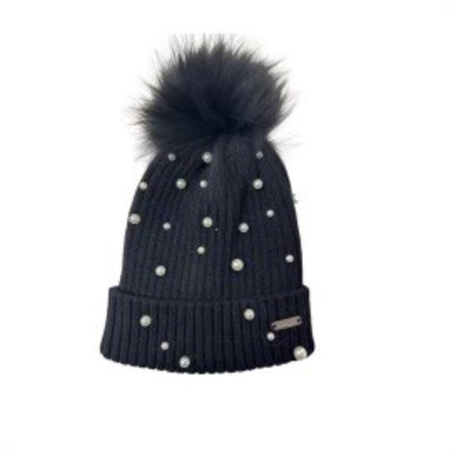 NEW BARI LYNN junior women\'s pearl and crystal winter hat in black Women & Juniors Pearl and Crystal Winter Hat - Frankie main image 4